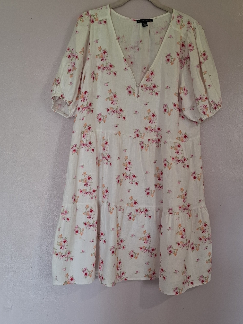 Saks Fifth Avenue Cream Midi Dress with Pink & Peach Floral Print